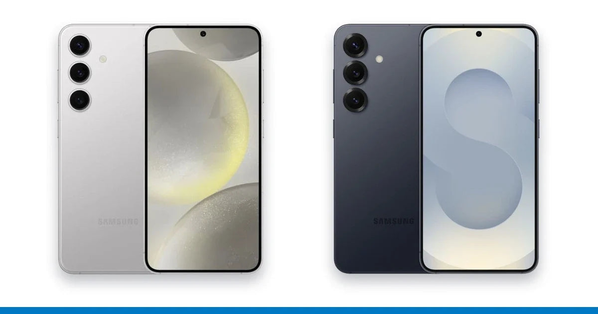 Samsung S24 vs S25: Galaxy S24 in Marble Gray beside Galaxy S25 in Blueblack